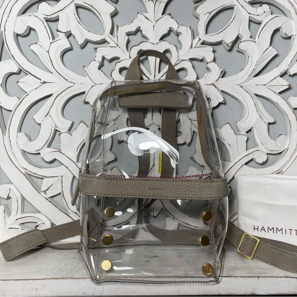 SOLD Hammitt Los Angeles Hunter Medium Clear Backpack Grey Natural Brushed Gold - Picture 2 of 6